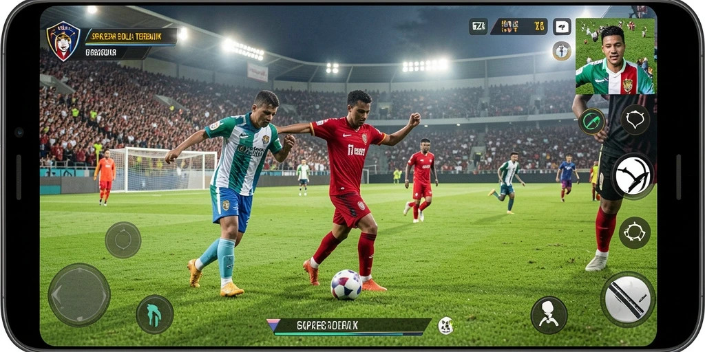 Screenshot gameplay 5ZK dengan aksi sepak bola yang mendebarkan.