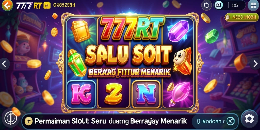 Screenshot gameplay 777RT dengan gulungan penuh warna dan fitur menarik.