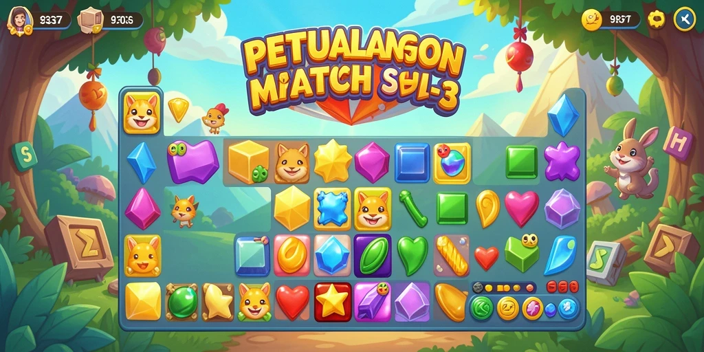 Tampilan gameplay 93337 yang menarik dan adiktif dengan permata warna-warni.