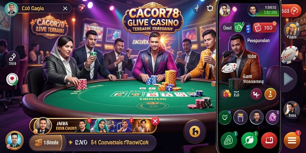 Screenshot gameplay CACOR78 menampilkan dealer langsung dan suasana kasino yang mendebarkan.