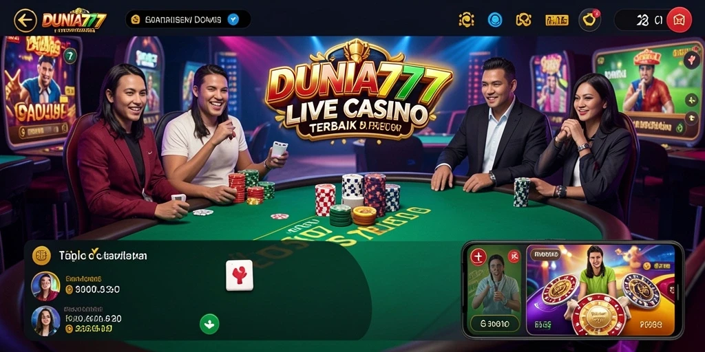 Tampilan gameplay DUNIA777 dengan dealer langsung yang menarik.