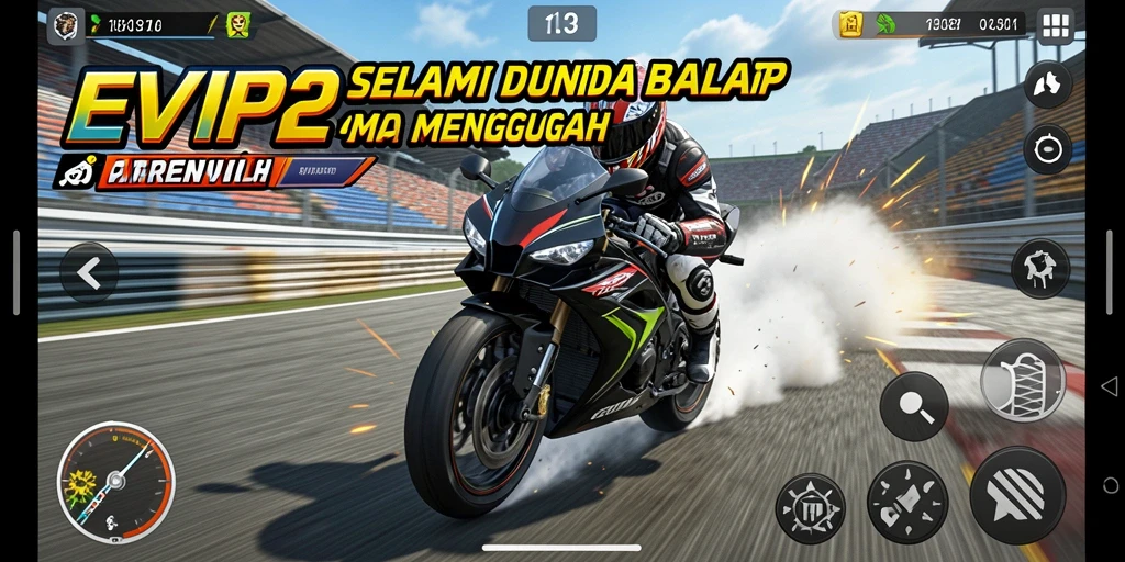 Tampilan menarik dalam gameplay balap motor yang mendebarkan.