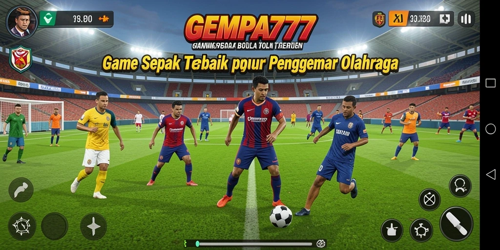 Screenshot gameplay GEMPA777 dengan aksi sepak bola yang intens.