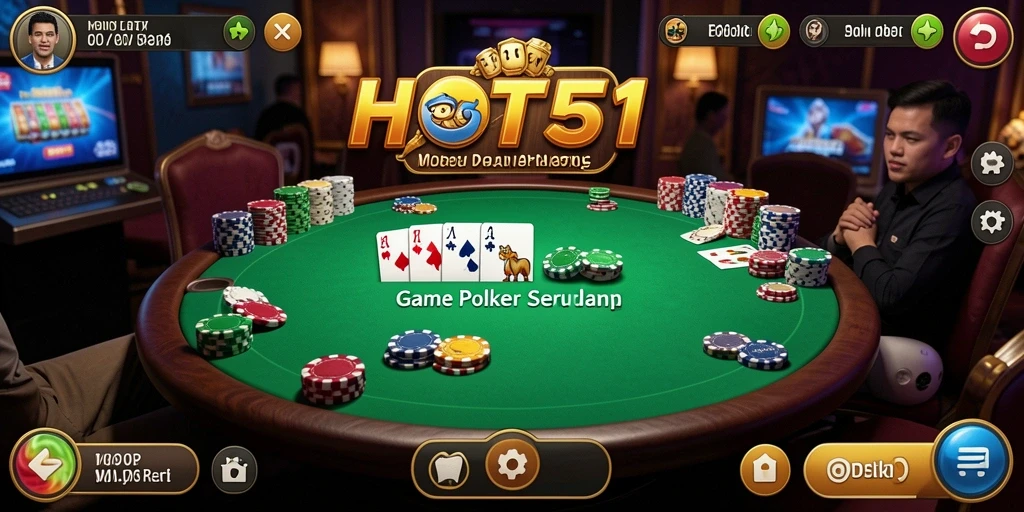 Screenshot gameplay HOT51 menampilkan aksi poker yang mendebarkan.