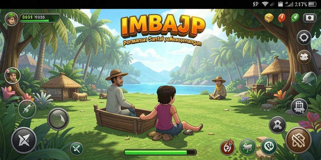 Tampilan gameplay IMBAJP yang ceria dan penuh warna.
