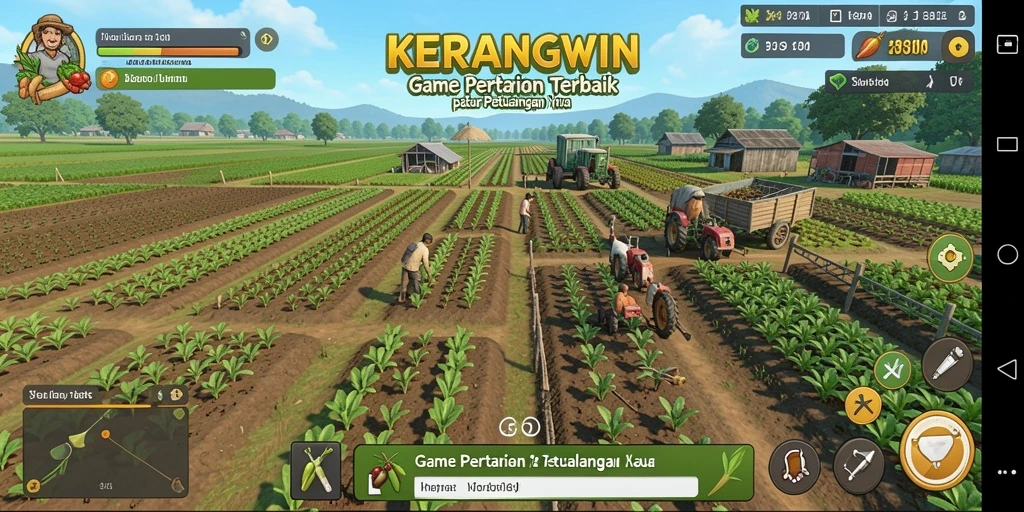 Tampilan gameplay menarik dalam KERANGWIN dengan suasana pertanian yang ceria.