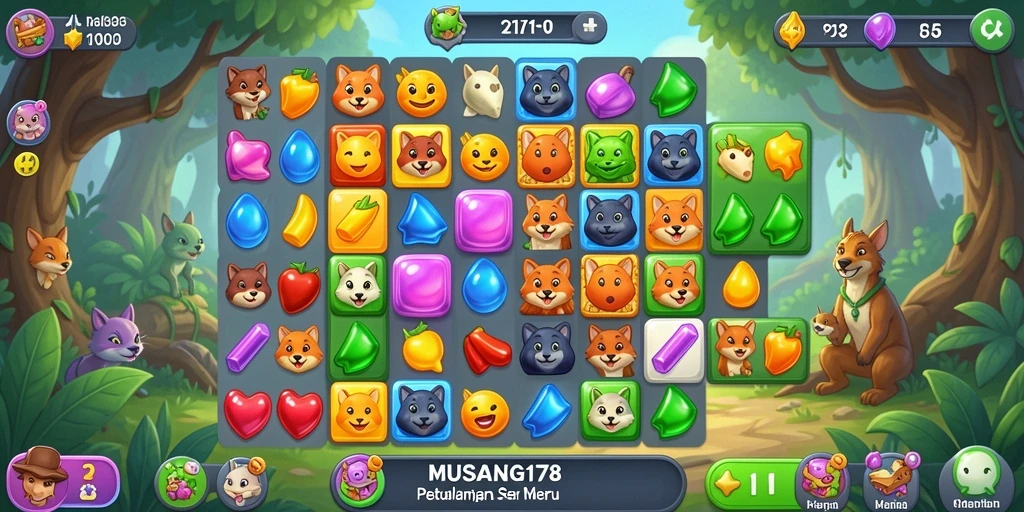 Tampilan gameplay seru di MUSANG178 dengan tantangan Match-3 yang menarik.