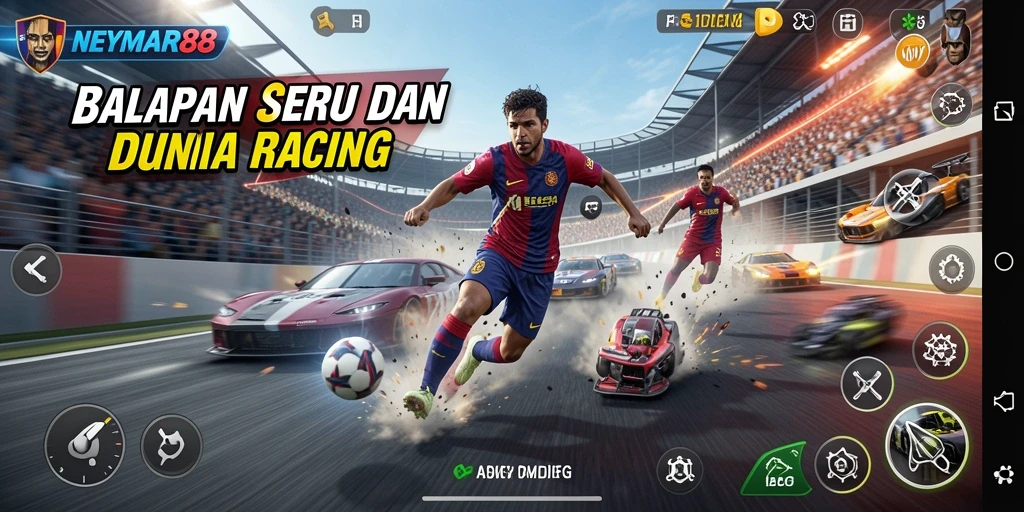 Tampilan gameplay NEYMAR88 yang penuh aksi dan balapan cepat.