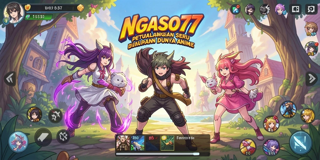 Tangkapan layar NGASO77 dengan aksi karakter anime yang memukau.