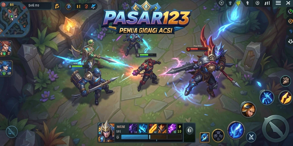 Tampilan aksi mendebarkan dari permainan MOBA PASAR123.