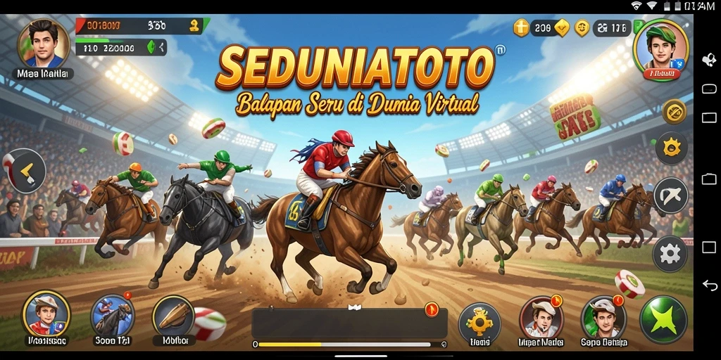 Tampilan seru dari gameplay SEDUNIATOTO saat balapan di trek menantang.